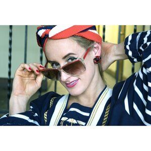 Vintage Red White Blue Plisse Long Scarf Accessory